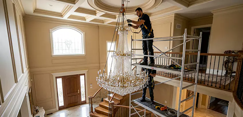 Two-Story Foyer Chandelier Installation in Prattville